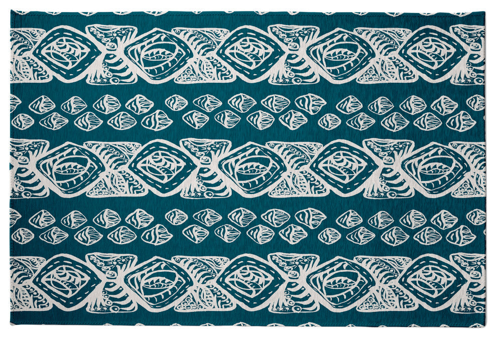 Tribal Geo Rug, Blue, 5'x7'