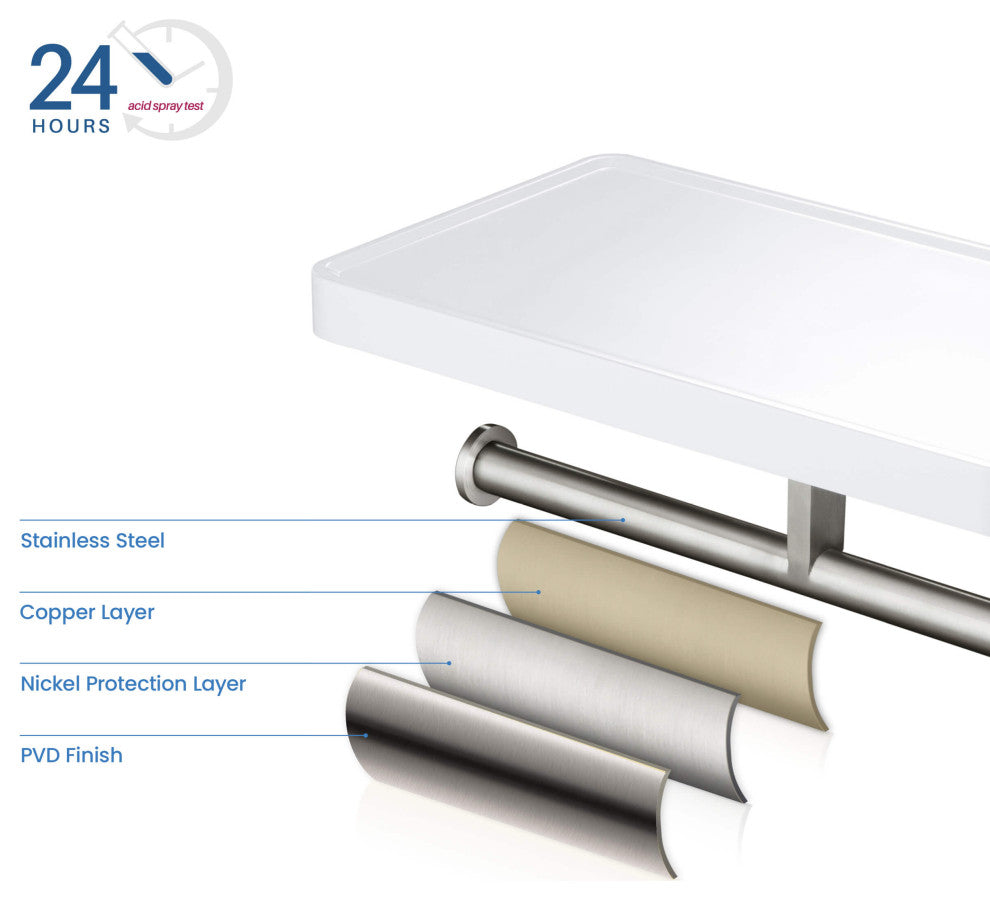 Deco Bathroom Toilet Paper Holder Double Roll With Shelf, Brushed Nickel
