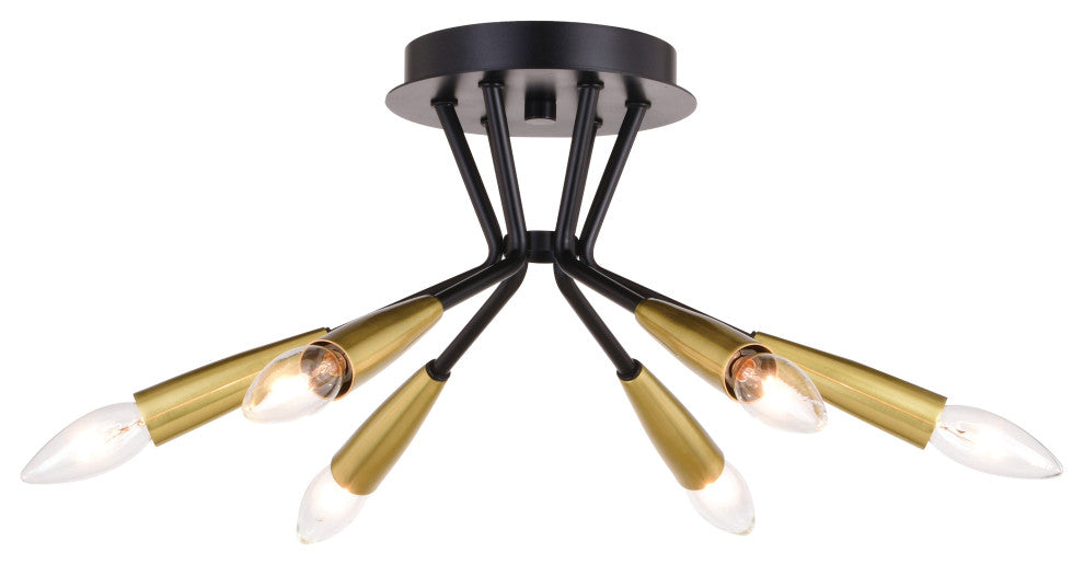 Ellis 16.25" 6 Light Semi-Flush Mount Matte Black and Satin Brass