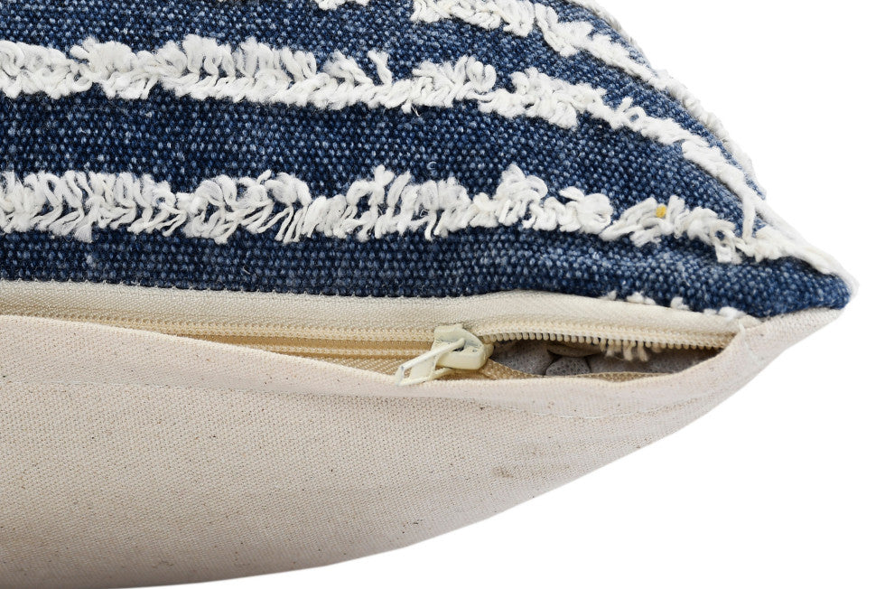 Ox Bay Hand-stitched Blue/White Stripe Organic Cotton Pillow Cover, 14"x36"