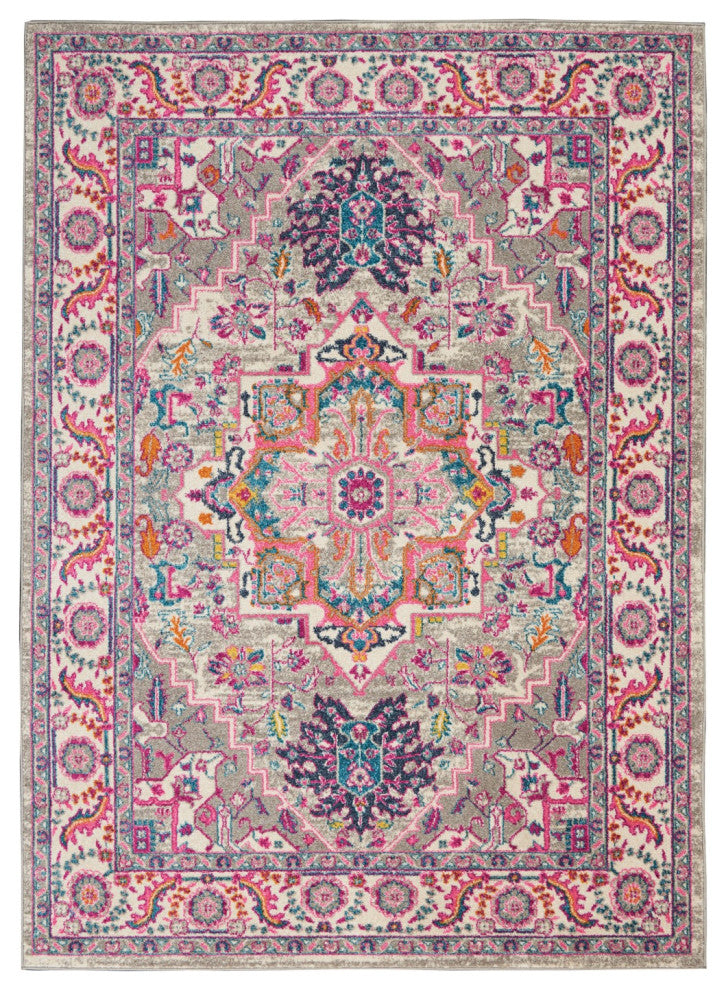 5' X 7' Pink And Gray Power Loom Area Rug