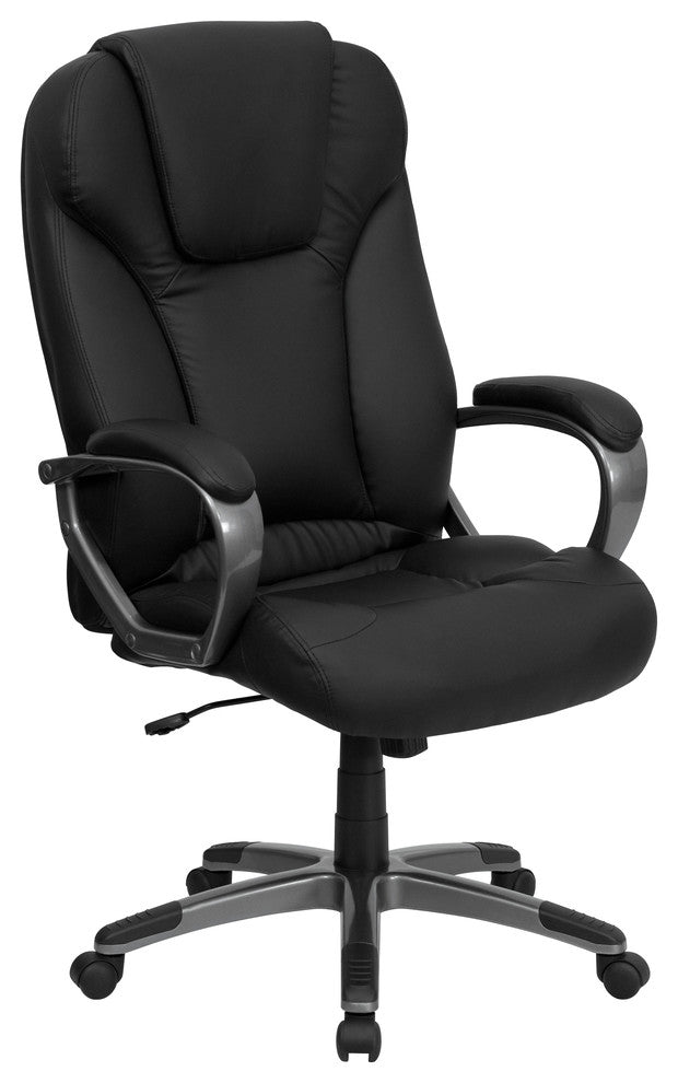 High Back Black Leather Executive Swivel Chair With Arms