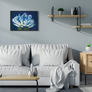 Flower Shape Blue Green Painting, 24"x30", Black Frame