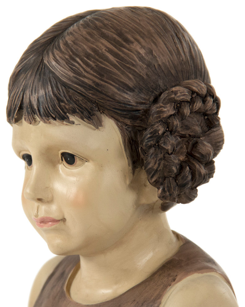 Resin Girl Statue, Beige, Distressed Browns, Black