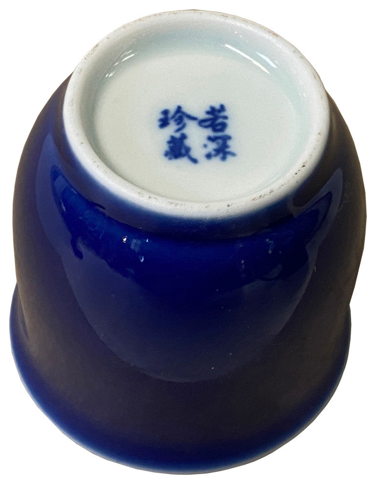 Pair Chinese Handmade Porcelain Blue White Fishes Graphic Cup Hws1353