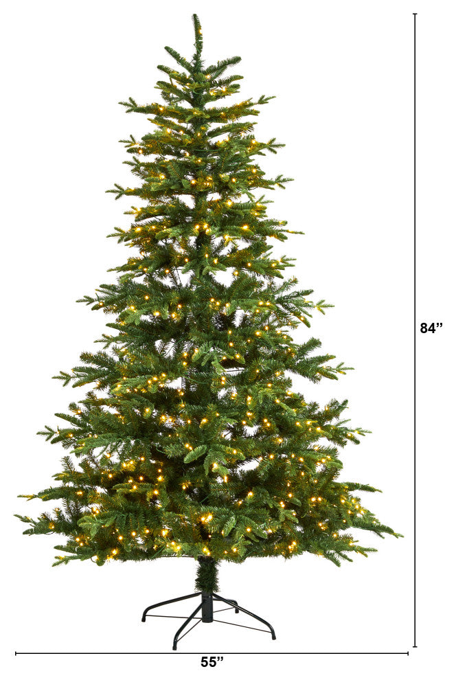 7' Montreal Spruce Faux Xmas Tree W/ 650 White Lights & 1575 Bendable Branches