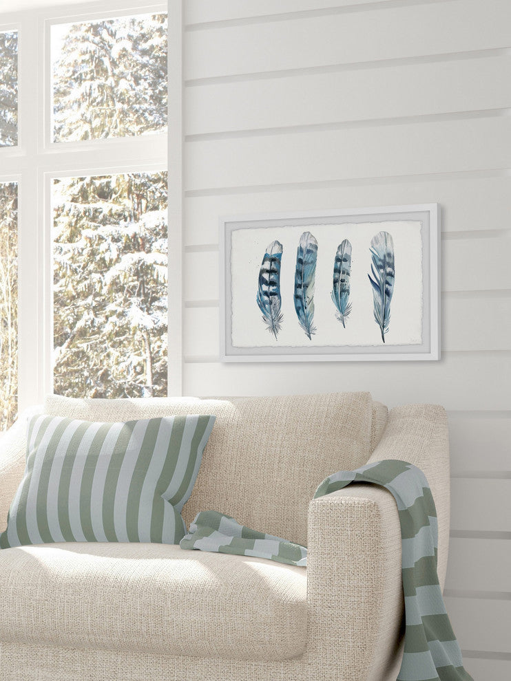 "Blue Striped Feathers II" Framed Painting Print, 18"x12"