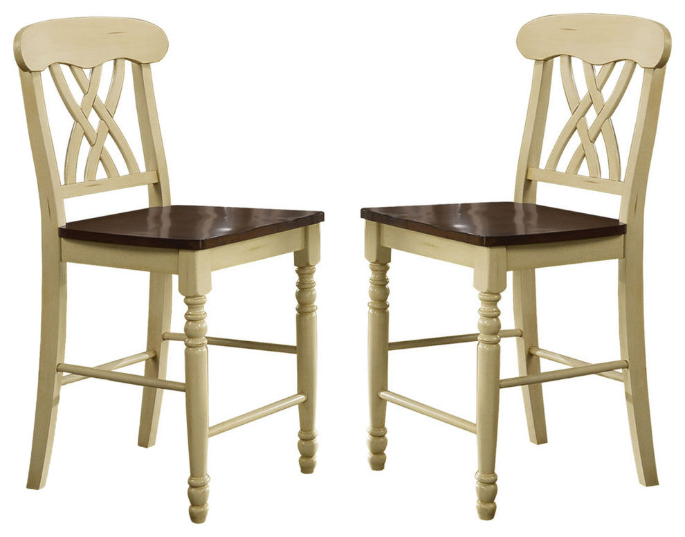 Set of 2 Wood Counter Height Chair, Buttermilk/Oak Finish