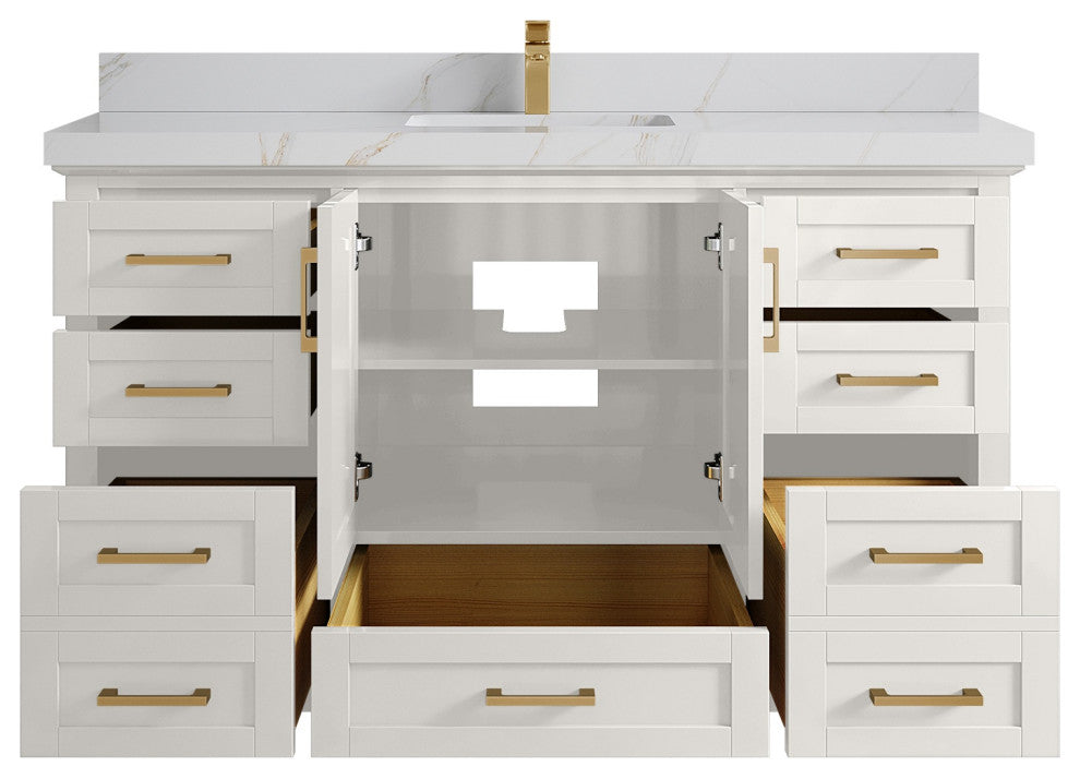 Boston 60" Single Bathroom Vanity in Alabaster 2" Calacatta Sienna