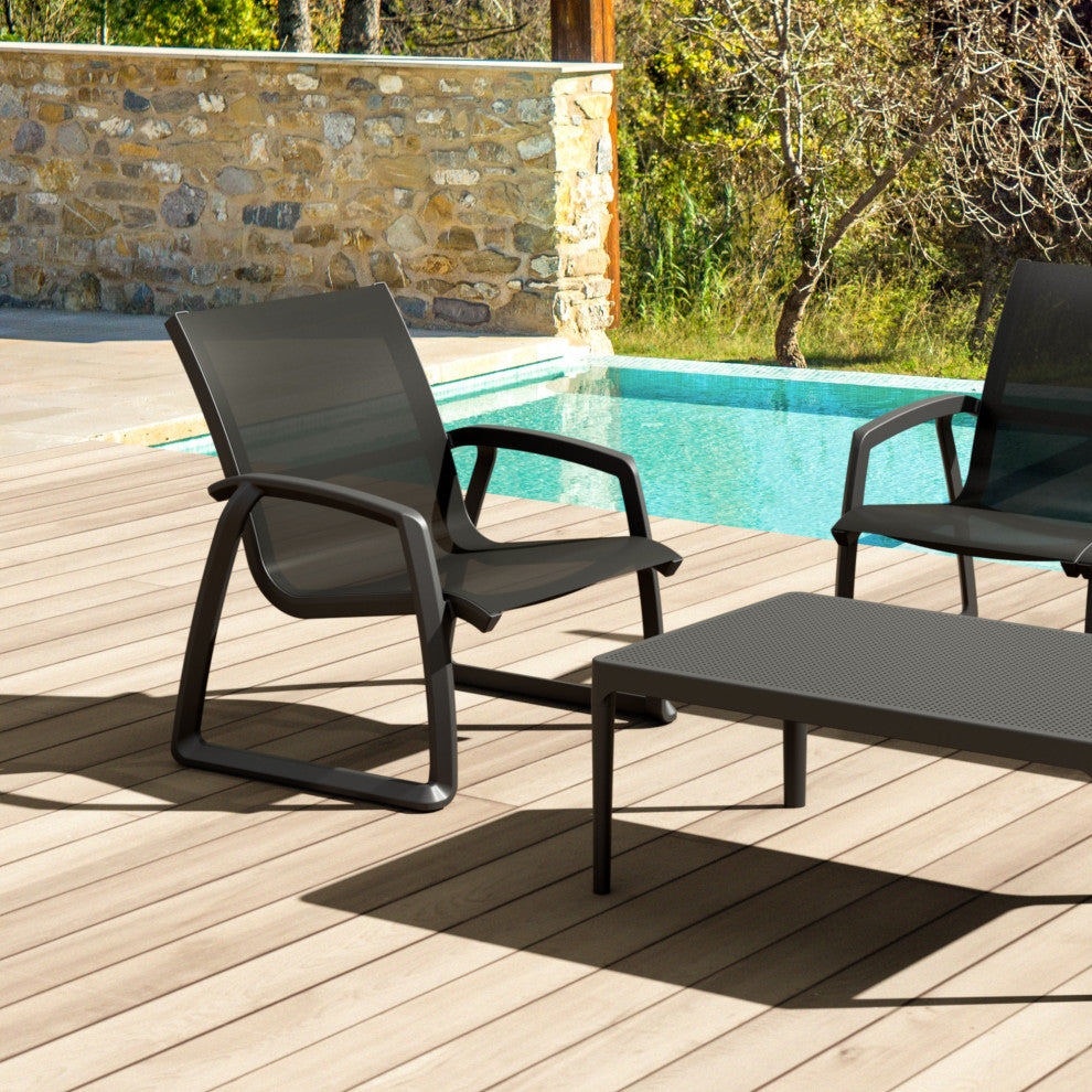 Pacific Club Arm Chair Frame Black Sling Set of 2, Black-Black