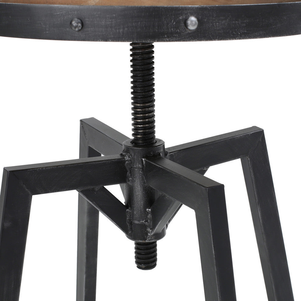 GDF Studio Poe Anique Finish Firwood Height Adjustable Bar Stool