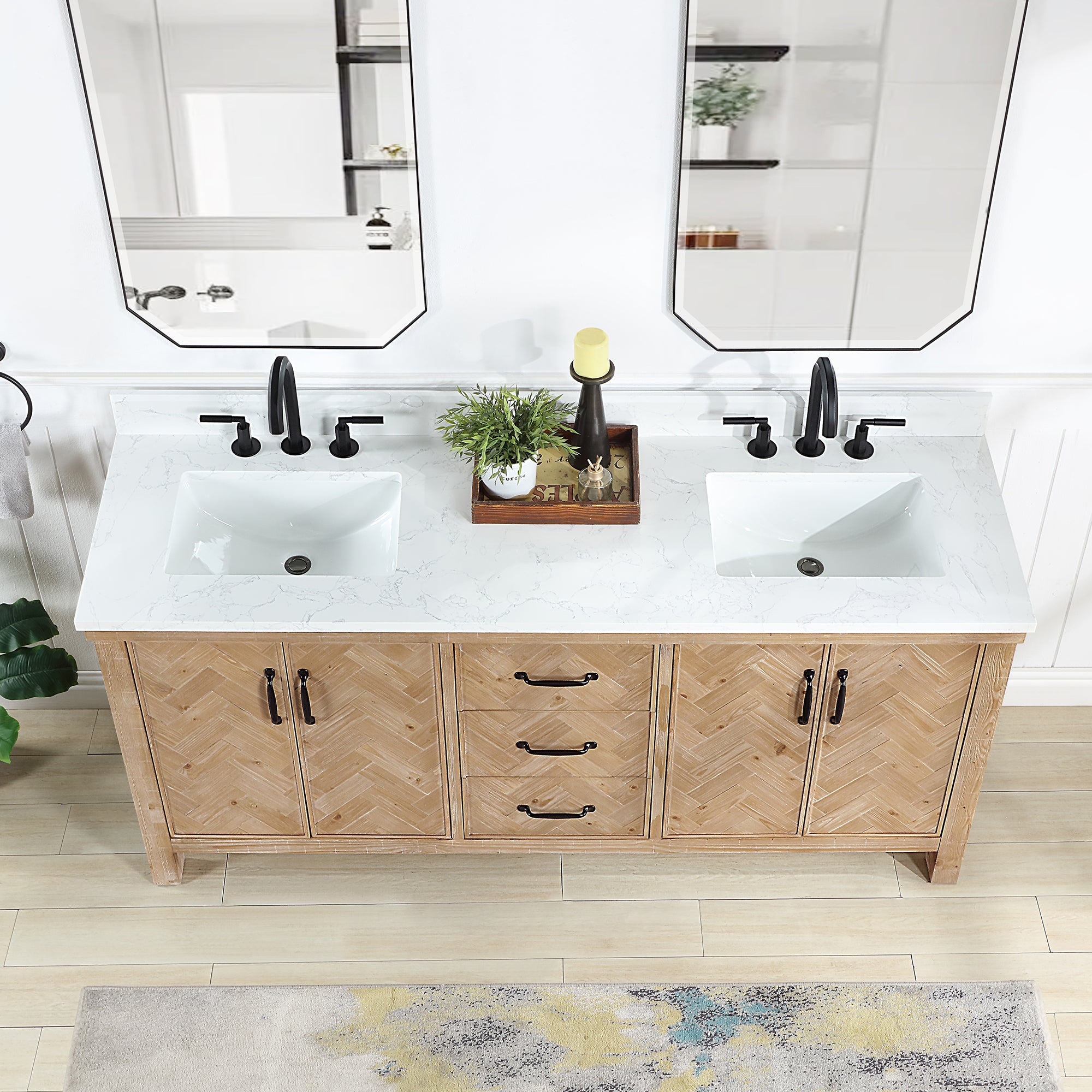 Javier Bath Vanity, Composite Stone Top, Antique Brown, 72", Double Vanity, No Mirror