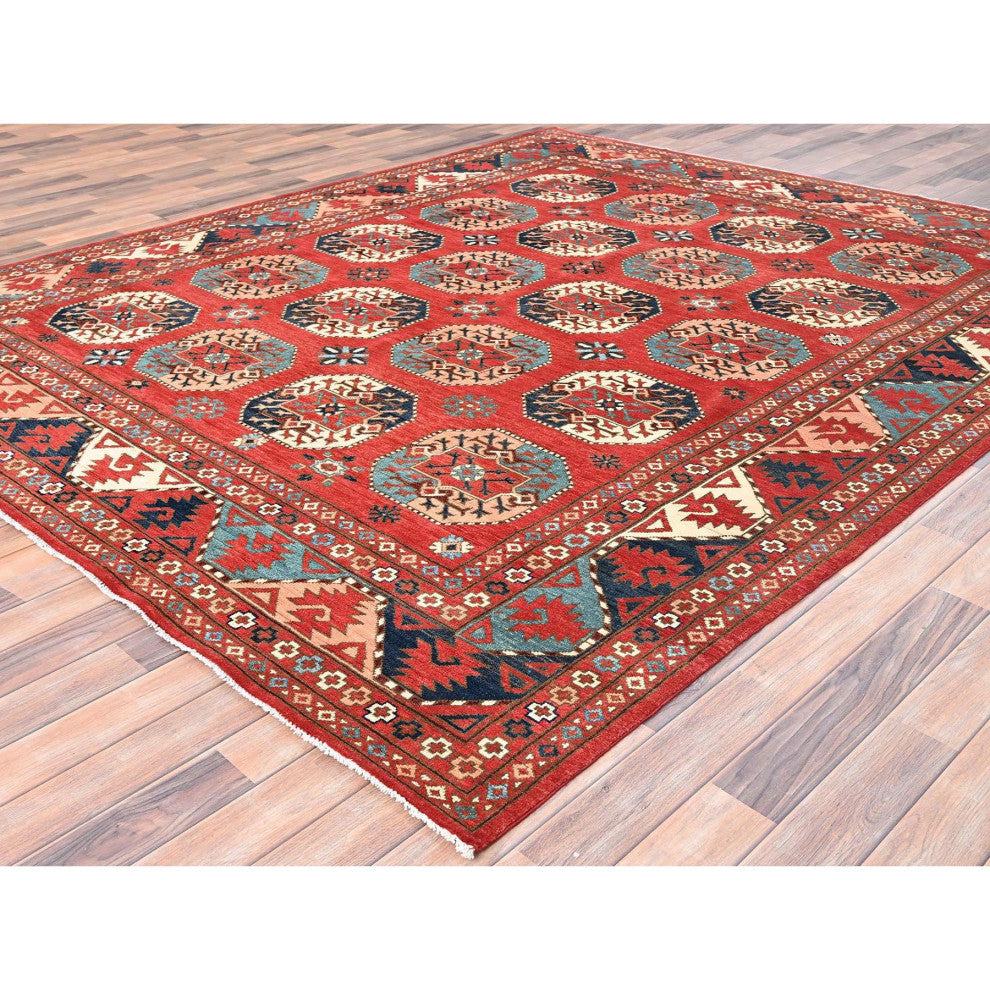 Ajax Red, Hand Knotted, Afghan Special Kazak Pure Wool Rug, 8'2"x9'10"