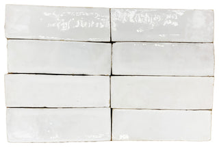 Moroccan Handmade 2x6 Solid Color Zellige Tile, White Piece