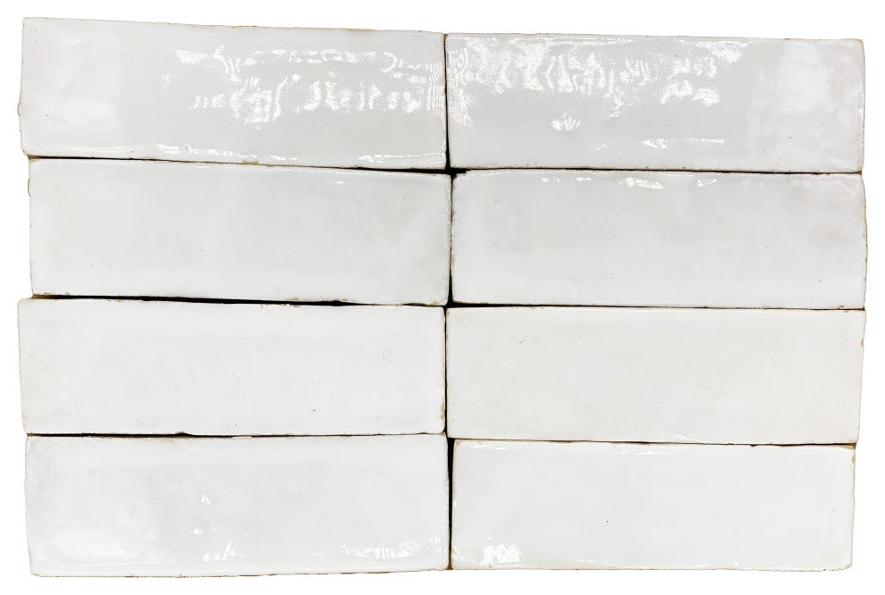 Moroccan Handmade 2x6 Solid Color Zellige Tile, White Piece