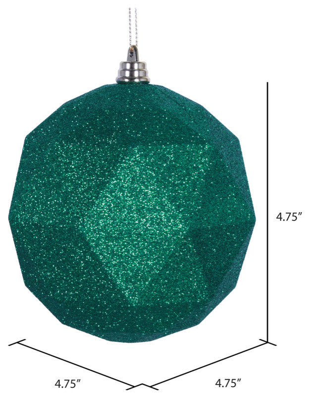 Vickerman M177304Dg 4.75" Green Glitter Geometric Ball Ornament, 4 Per Bag