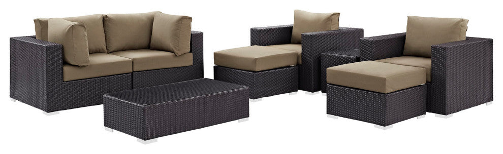 Modway Convene 8 Piece Outdoor Patio Sectional Set, Espresso Mocha