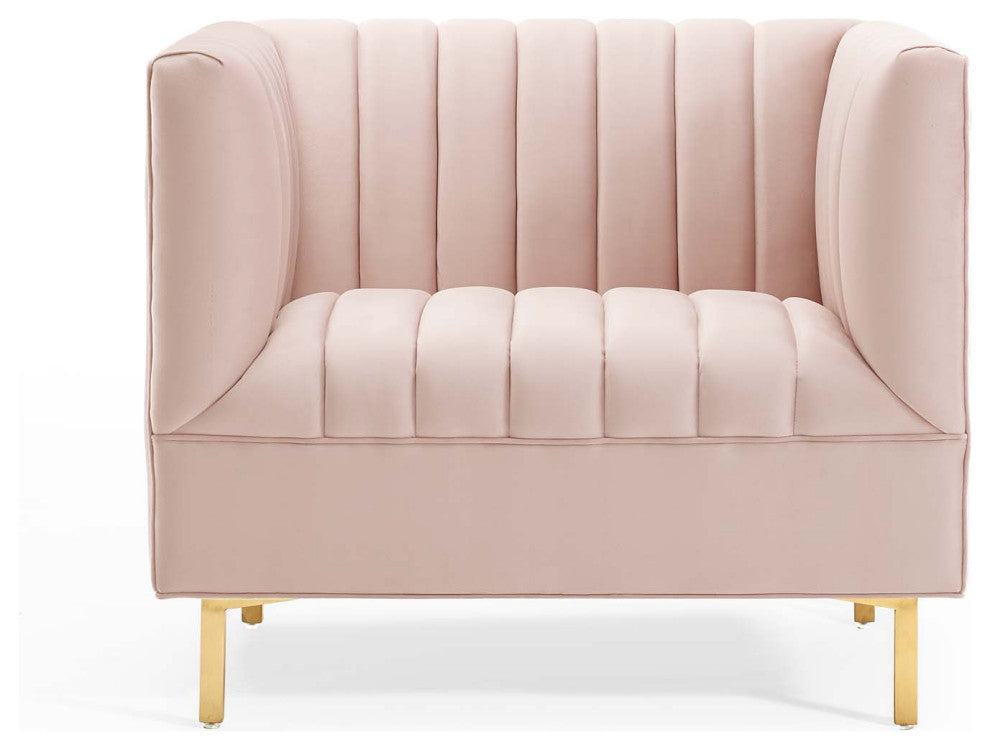 Tufted Armchair Accent Chair, Velvet, Pink, Modern, Living Lounge Hospitality