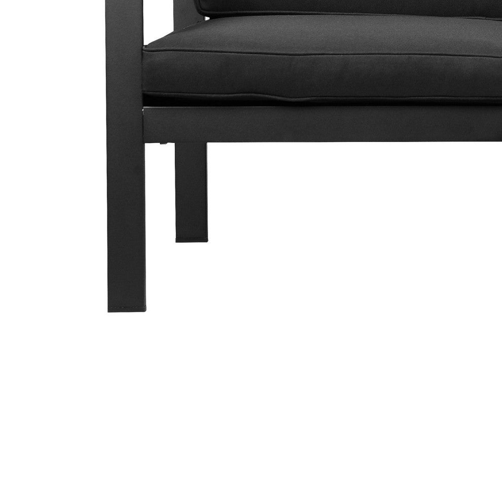 Benzara BM287811 Sofa, Jet Black Aluminum Frame, Water Resistant Cushions
