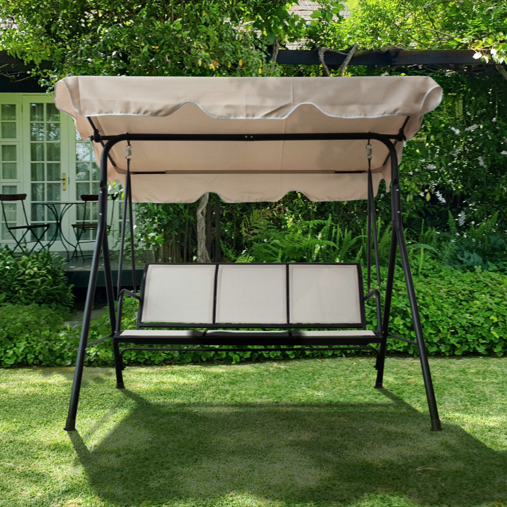 Outdoor Patio 3seater Metal Porch Swing Chair With Adjustable Canopy