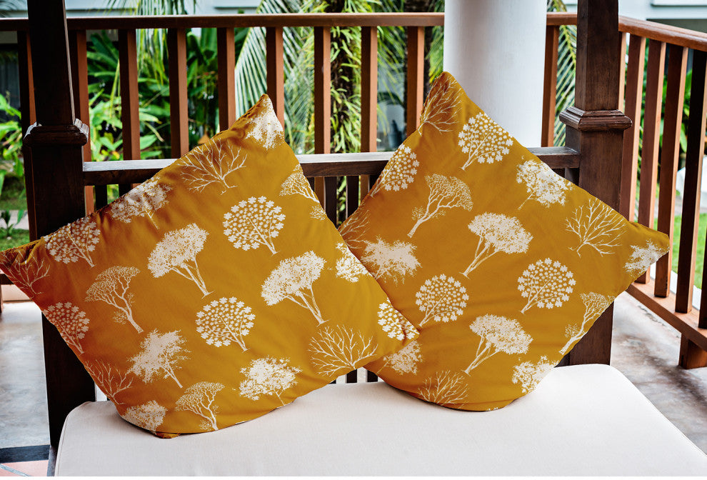 20" x 20" Field of Trees Indoor/Outdoor Polyester Throw Pillow, Autumn Gold