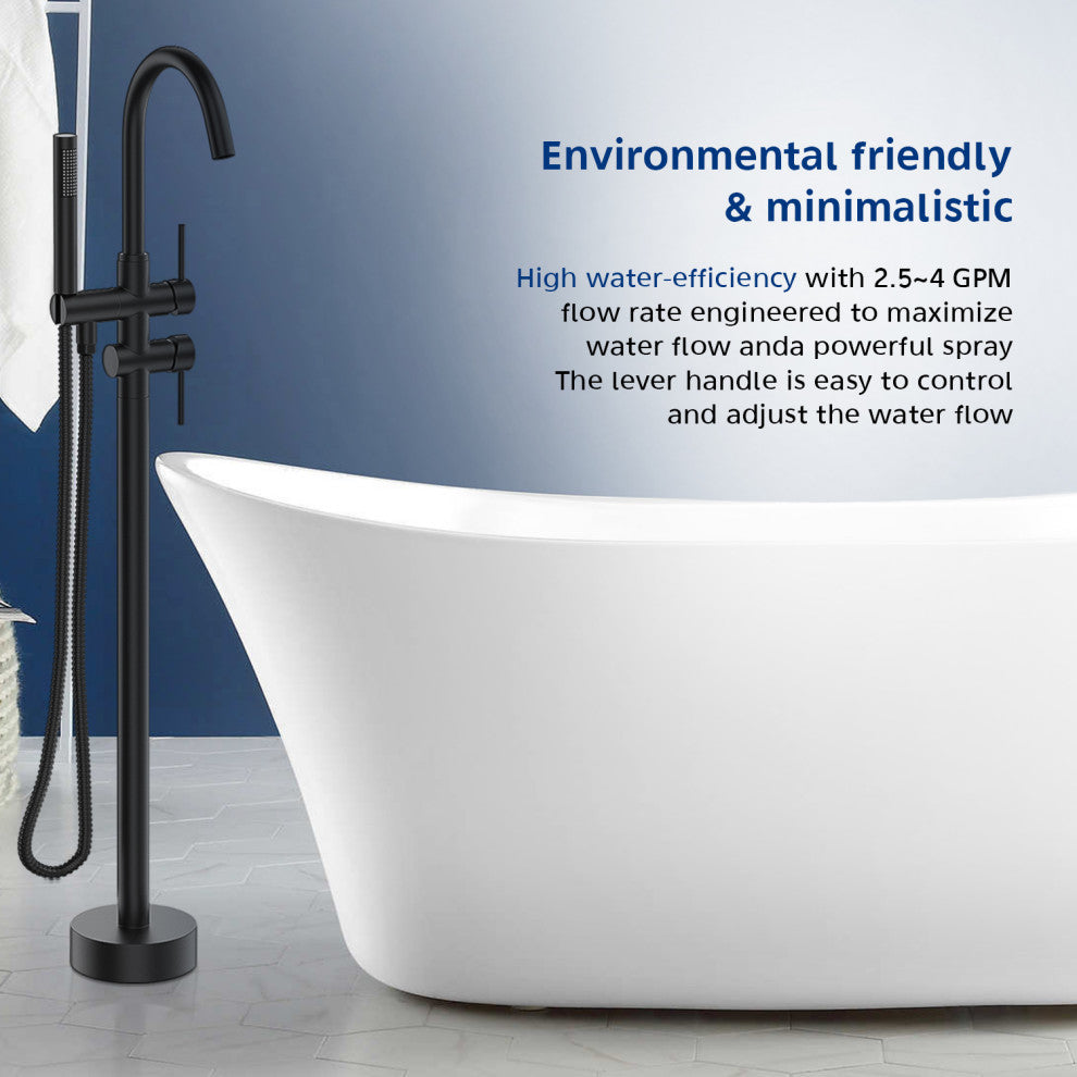 Givingtree Contemporary Freestanding  Floor Mount Tub Filler Trim, Matte Black