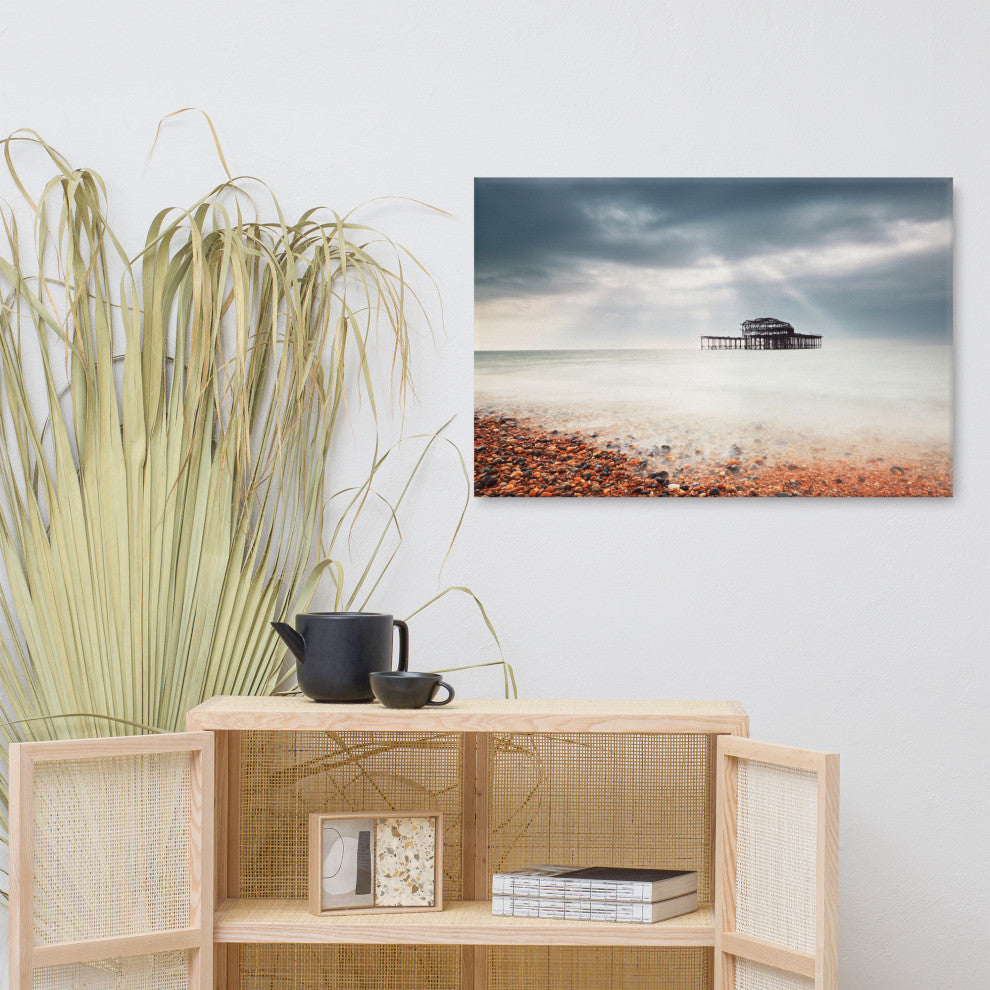 Abandoned West Pier Coastal Seascape VGT Landscape Photo Canvas Wall Art Print, 24" X 36"