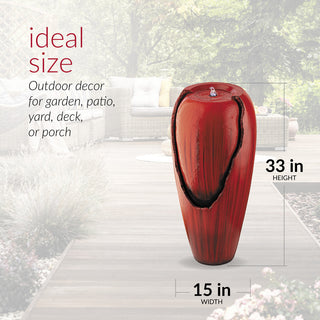 33" Tall Water Jar Fountain with LED Light, Red