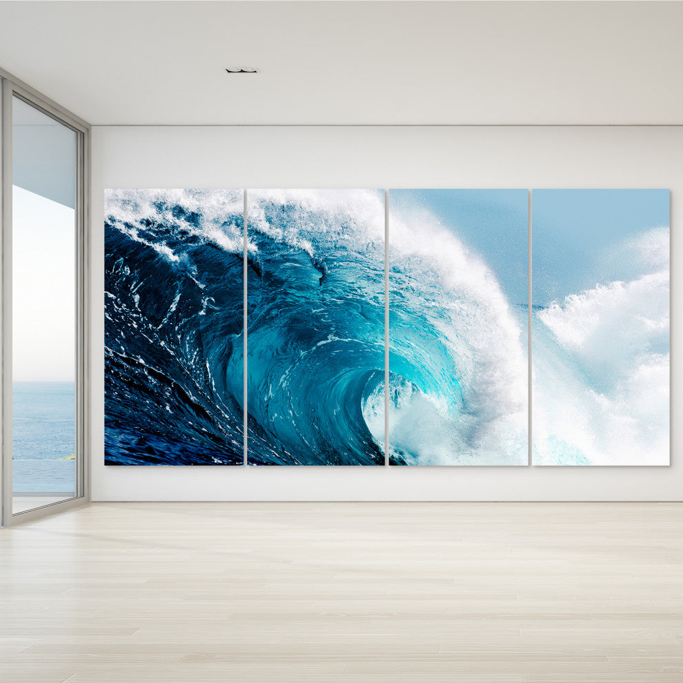 "Blue Wave ABCD" Frameless Free Floating Panel Graphic Wall Art, 72"x36"