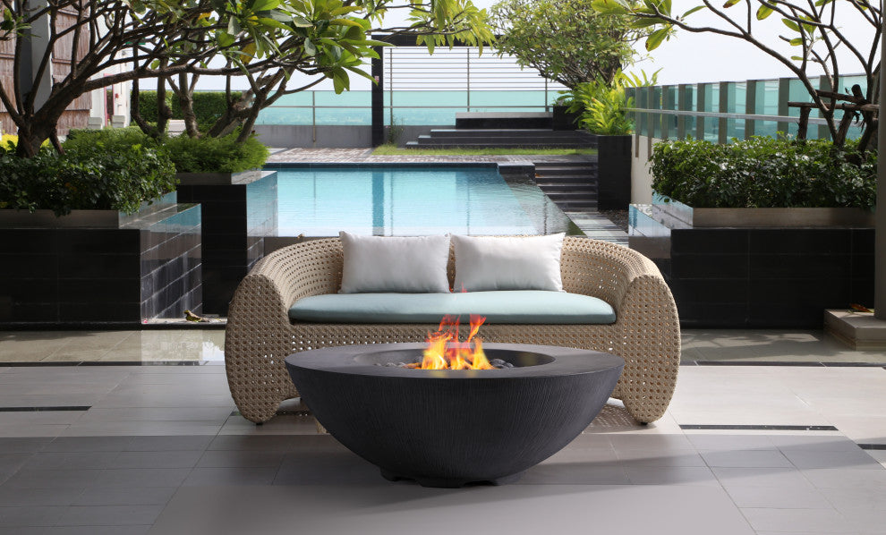 Pyromania Shangri-La Concrete Fire Bowl, 41", Charcoal Gray, Propane