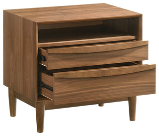 Artemio 2 Drawer Wood Nightstand With Shelf, Walnut Finish