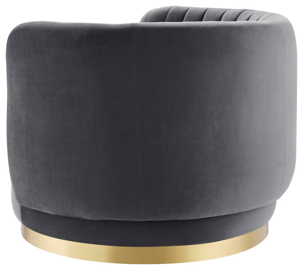 Armchair Swivel Accent Tufted Chair, Gold Gray, Velvet, Modern Hospitality