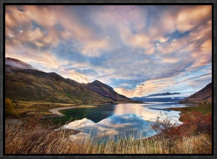 "Morning Delight At Lake Hawea" Framed Canvas Giclee by Yan Zhang, 17x12"