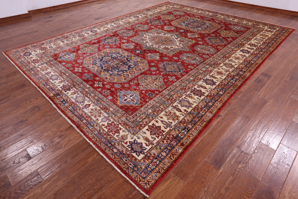 Super Kazak Geometric Hand Knotted Wool Rug 10' 1" X 13' 4" Q10607