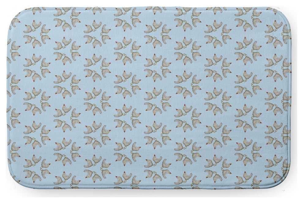34" x 21" Chickens-go-round Bathmat, After Rain Blue