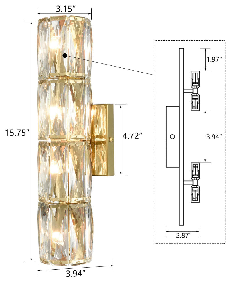 Wall Sconce Modern Crystal Light Bathroom Wall Lighting, Gold, 4-Light