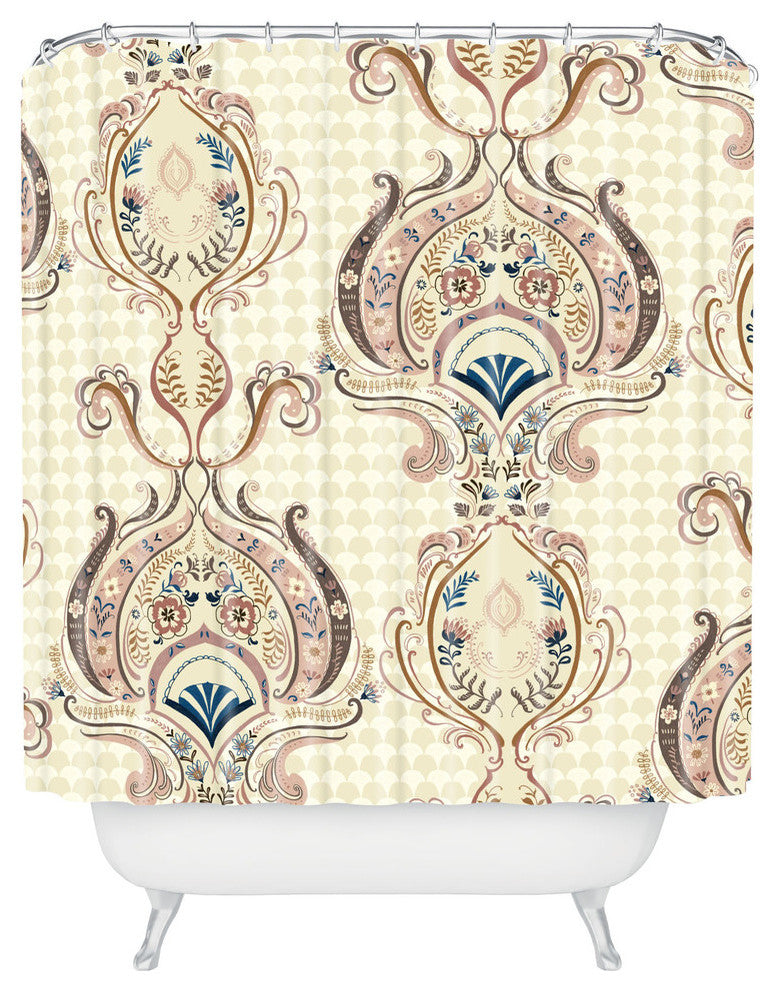 Pimlada Phuapradit Pink And Off White Floral Damasks Shower Curtain