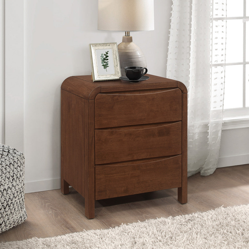 Danbury Mid Century Modern Walnut Nightstand Bed Side Tables, 3-Drawer