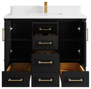 Aberdeen 42 Single Sink Bath Vanity in Black 1.5" White Quartz