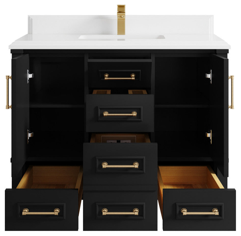 Aberdeen 42 Single Sink Bath Vanity in Black 1.5" White Quartz