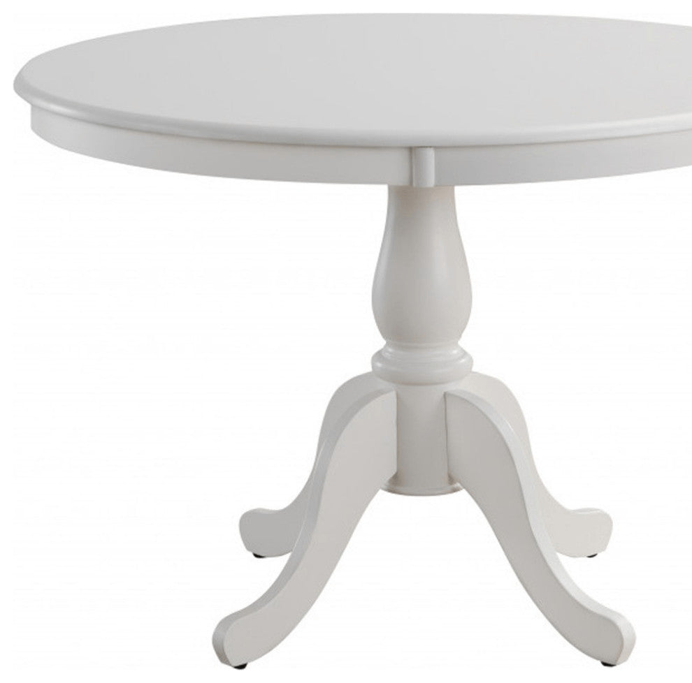 42" White Round Turned Pedestal Base Wood Dining Table
