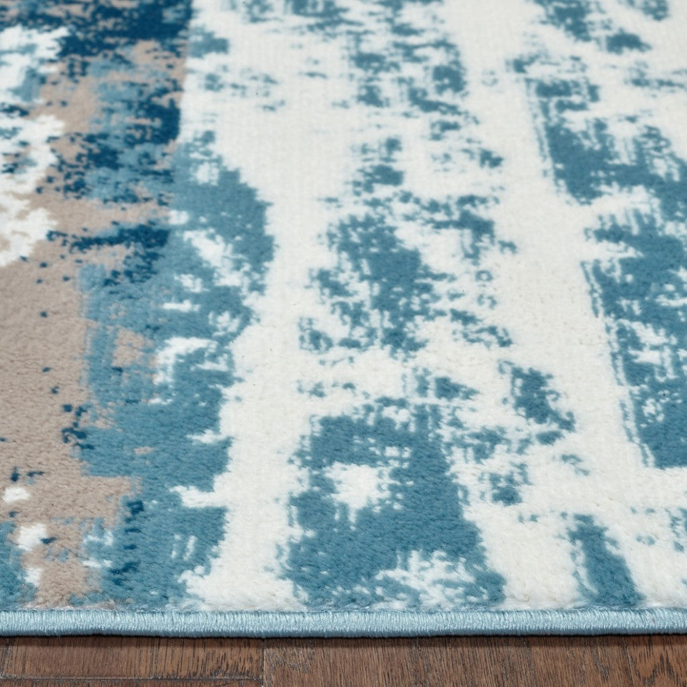 8" x 10" Beige and Blue Scenic Area Rug