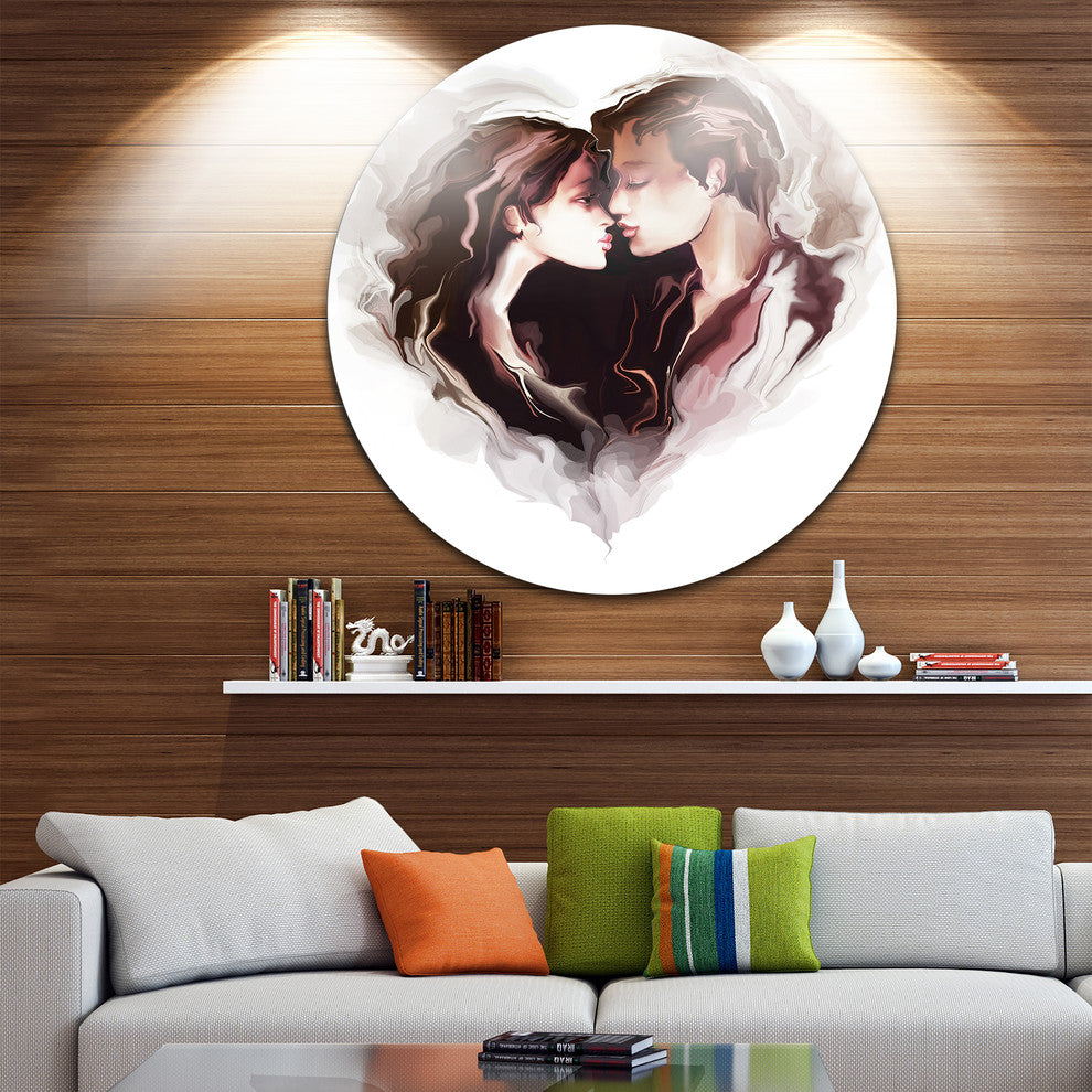 Couple Of Lovers Kissing, Romantic Large Disc Metal Wall Art, 11"