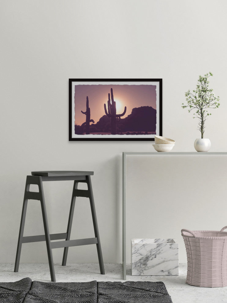 "Cactus Sunset" Framed Painting Print, 12x8