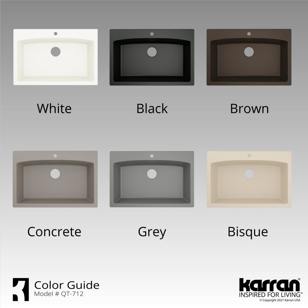 Karran Drop-In Quartz Composite 33" 1-Hole Single Bowl Kitchen Sink Kit, Concrete