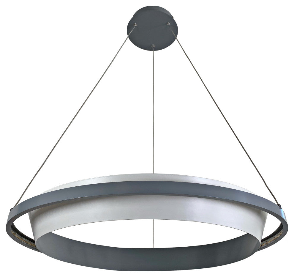 Litza 41-Watt Integrated LED Ringed Silver Circular Pendant