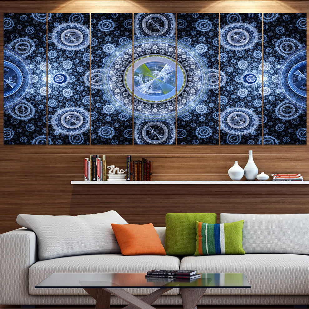 Clear Blue Psychedelic Relaxing Art, Abstract Canvas Print, 83"x32", 7 Panels