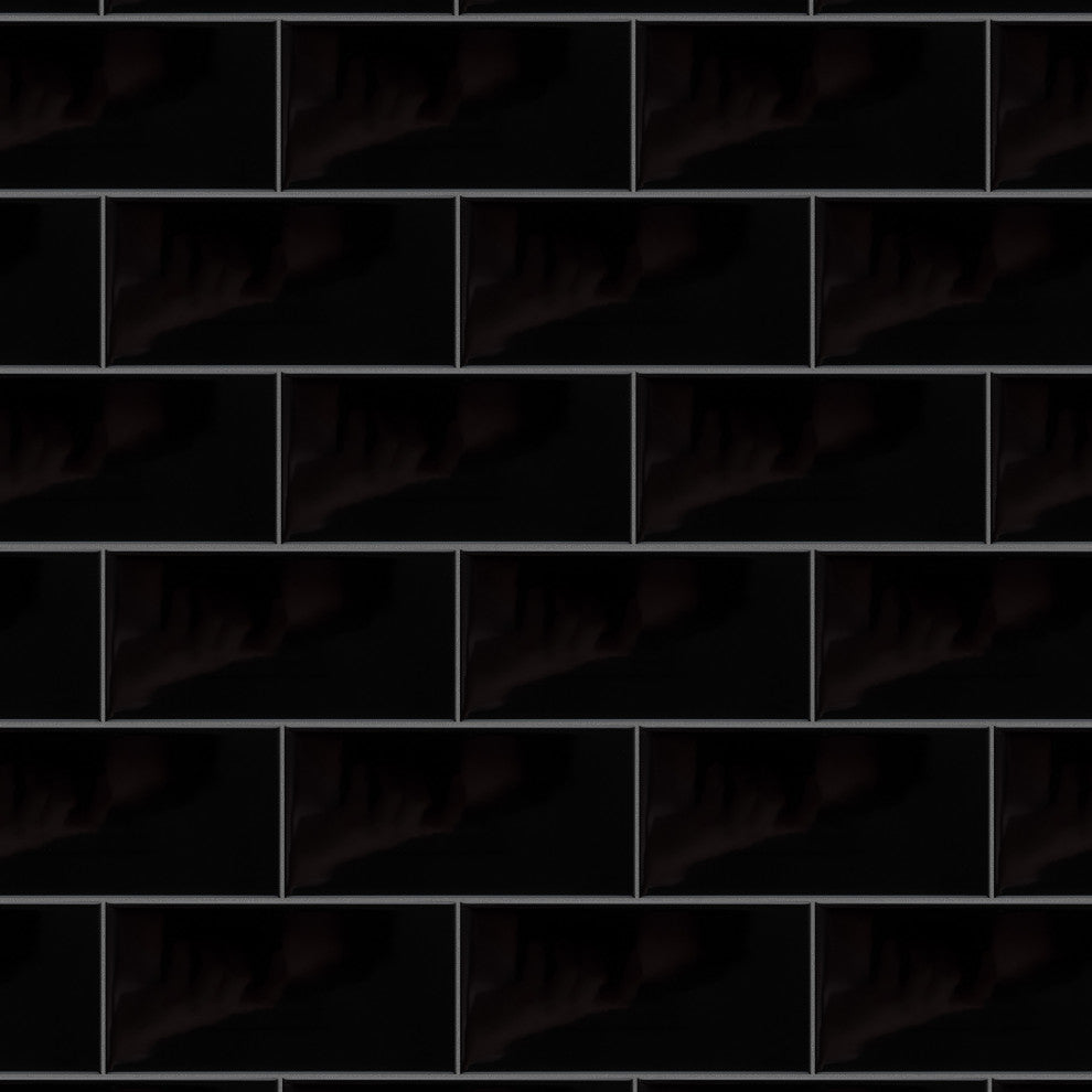 Crown Heights Ceramic Wall Tile, Glossy Black