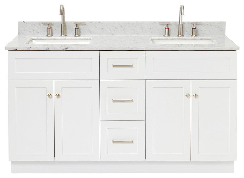 Ariel Hamlet 61" Rectangle Sinks Bath Vanity Carrara Marble White