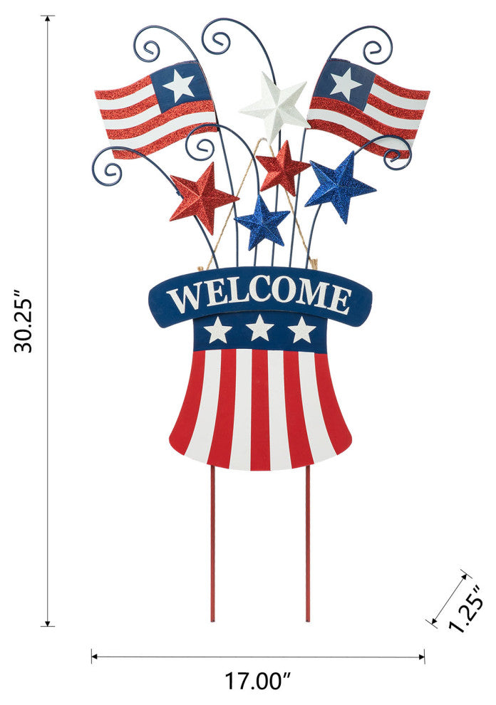 30.25"H Wooden/Metal Patriotic Flags Yard Stake/Wall Decor